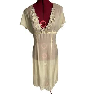 Betty Barclay Size Medium Silk Shear Beaded‎ with Flower Appliqué V Neck Dress
